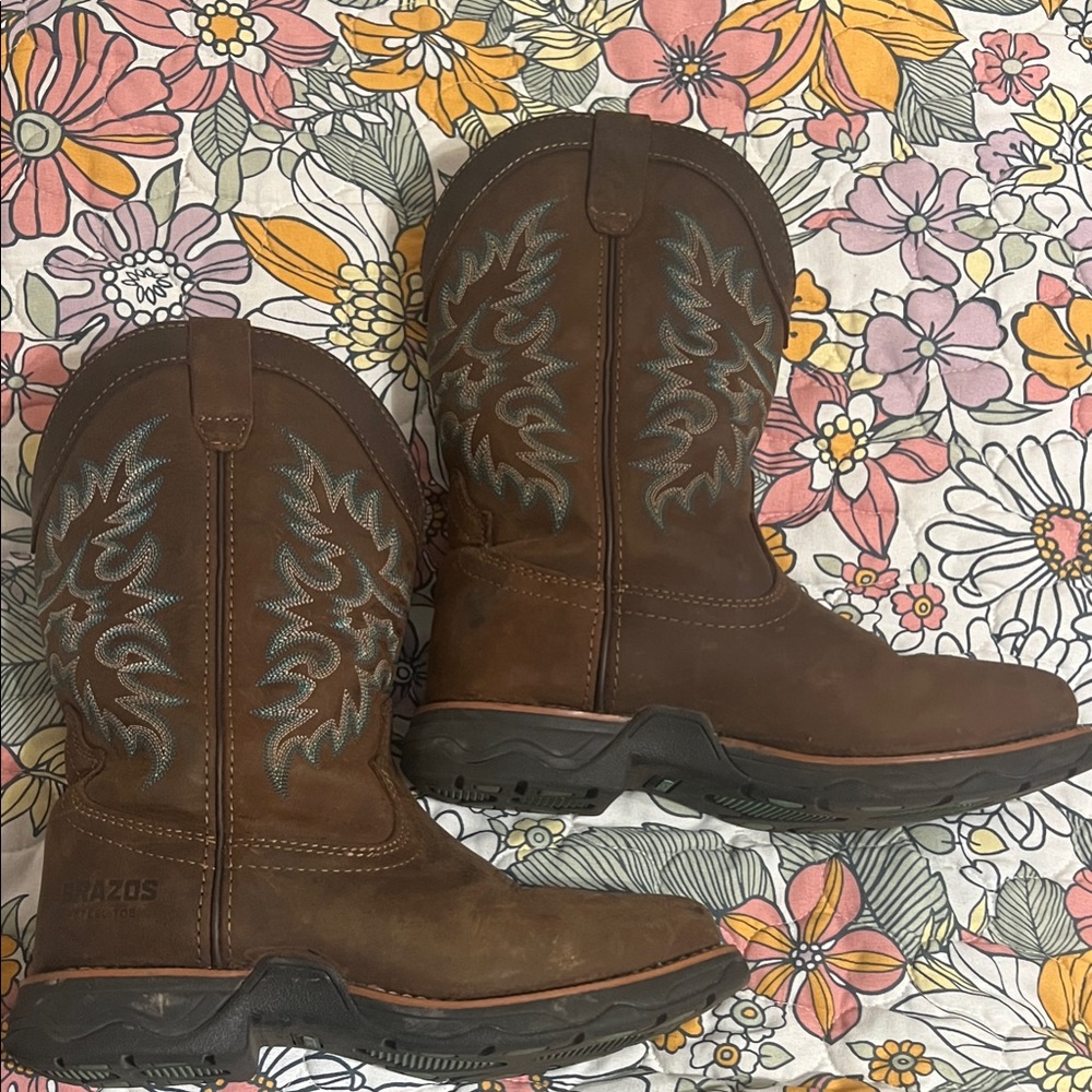 Brown Embroidered Ankle Boots